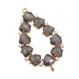 copper teardrop connector pave gray Cat Eye Crystal, gold plated, approx 15-35mm [FD11441]