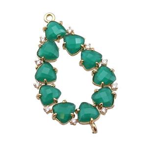 copper teardrop connector pave green Cat Eye Crystal, gold plated, approx 15-35mm [FD11442]