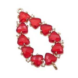 copper teardrop connector pave ruby Cat Eye Crystal, gold plated, approx 15-35mm [FD11443]