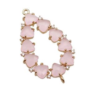 copper teardrop connector pave pink Cat Eye Crystal, gold plated, approx 15-35mm [FD11445]