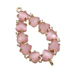 copper teardrop connector pave pink Cat Eye Crystal, gold plated, approx 15-35mm [FD11446]