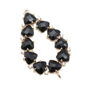 copper teardrop connector pave black Cat Eye Crystal, gold plated, approx 15-35mm [FD11449]