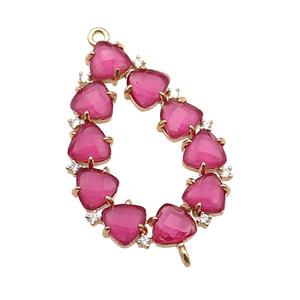 copper teardrop connector pave hotpink Cat Eye Crystal, gold plated, approx 15-35mm [FD11450]