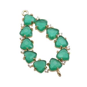 copper teardrop connector pave green Cat Eye Crystal, gold plated, approx 15-35mm [FD11451]