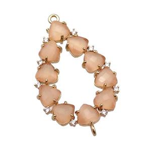 copper teardrop connector pave peach Cat Eye Crystal, gold plated, approx 15-35mm [FD11452]