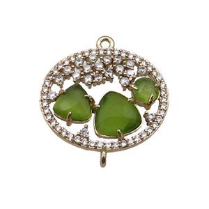 copper circle connector pave emerald Cat Eye Crystal, gold plated, approx 20-22mm [FD11457]