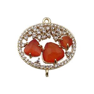 copper circle connector pave red Cat Eye Crystal, gold plated, approx 20-22mm [FD11460]