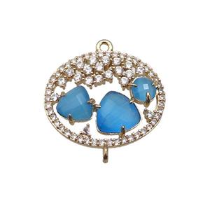 copper circle connector pave blue Cat Eye Crystal, gold plated, approx 20-22mm [FD11462]