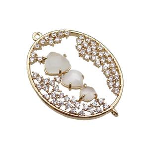 copper oval connector pave white Cat Eye Crystal, gold plated, approx 27-33mm [FD11466]