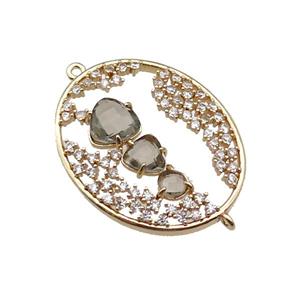 copper oval connector pave smoky Cat Eye Crystal, gold plated, approx 27-33mm [FD11467]