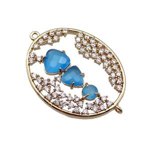 copper oval connector pave blue Cat Eye Crystal, gold plated, approx 27-33mm [FD11468]