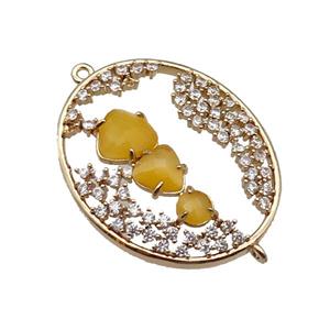 copper oval connector pave yellow Cat Eye Crystal, gold plated, approx 27-33mm [FD11470]
