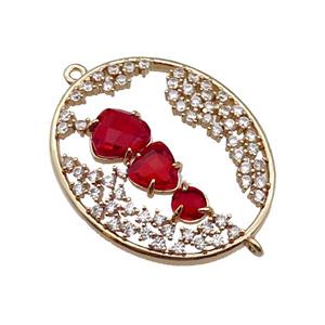 copper oval connector pave ruby Cat Eye Crystal, gold plated, approx 27-33mm [FD11472]