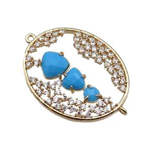 copper oval connector pave blue Cat Eye Crystal, gold plated, approx 27-33mm [FD11473]