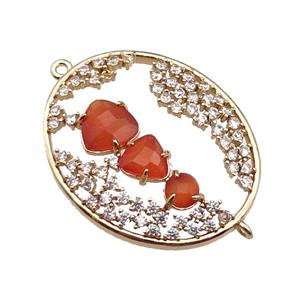 copper oval connector pave orange Cat Eye Crystal, gold plated, approx 27-33mm [FD11475]