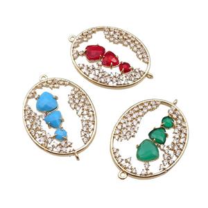 copper oval connector pave Cat Eye Crystal, gold plated, mixed, approx 27-33mm [FD11480]