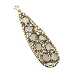 copper teardrop pendant pave smoky Cat Eye Crystal, gold plated, approx 14-48mm [FD11481]