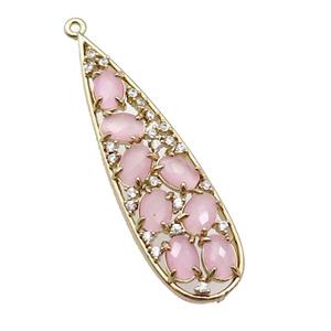 copper teardrop pendant pave pink Cat Eye Crystal, gold plated, approx 14-48mm [FD11482]