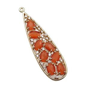 copper teardrop pendant pave orange Cat Eye Crystal, gold plated, approx 14-48mm [FD11484]