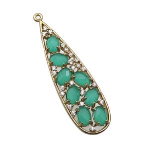 copper teardrop pendant pave green Cat Eye Crystal, gold plated, approx 14-48mm [FD11485]