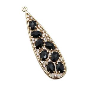 copper teardrop pendant pave black Cat Eye Crystal, gold plated, approx 14-48mm [FD11486]