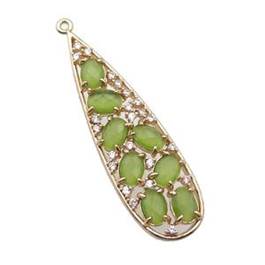copper teardrop pendant pave olive Cat Eye Crystal, gold plated, approx 14-48mm [FD11487]