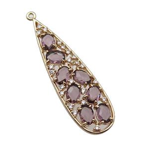 copper teardrop pendant pave purple Cat Eye Crystal, gold plated, approx 14-48mm [FD11488]