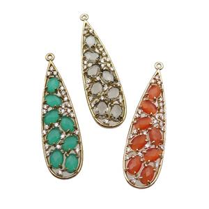 copper teardrop pendant pave Cat Eye Crystal, gold plated, mixed, approx 14-48mm [FD11489]