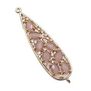 copper teardrop connector pave Cat Eye Crystal, gold plated, approx 14-48mm [FD11494]