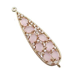 copper teardrop connector pave pink Cat Eye Crystal, gold plated, approx 14-48mm [FD11499]