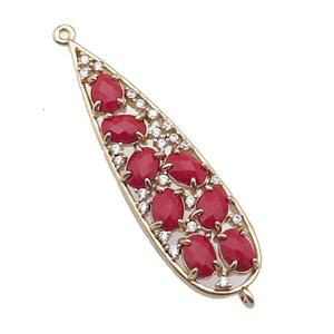 copper teardrop connector pave red Cat Eye Crystal, gold plated, approx 14-48mm [FD11502]