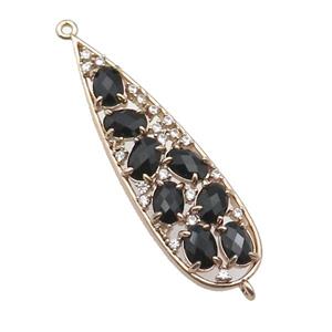 copper teardrop connector pave black Cat Eye Crystal, gold plated, approx 14-48mm [FD11506]