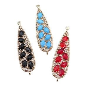copper teardrop connector pave Cat Eye Crystal, gold plated, mixed, approx 14-48mm [FD11508]