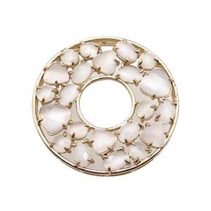 copper donut pendant pave white Cat Eye Crystal, gold plated, approx 38mm dia [FD11509]