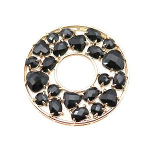 copper donut pendant pave black Cat Eye Crystal, gold plated, approx 38mm dia [FD11511]