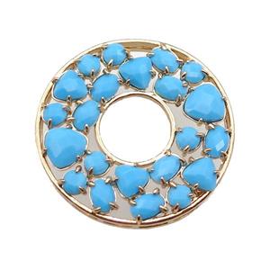 copper donut pendant pave turq.blue Cat Eye Crystal, gold plated, approx 38mm dia [FD11512]