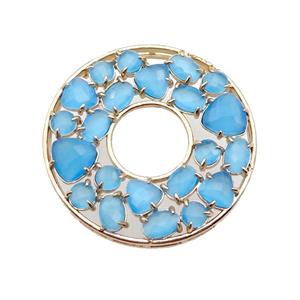 copper donut pendant pave blue Cat Eye Crystal, gold plated, approx 38mm dia [FD11513]
