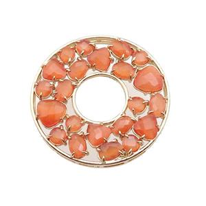 copper donut pendant pave orange Cat Eye Crystal, gold plated, approx 38mm dia [FD11514]