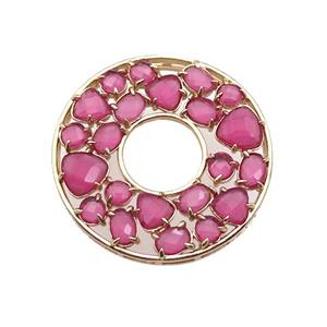 copper donut pendant pave hotpink Cat Eye Crystal, gold plated, approx 38mm dia [FD11515]
