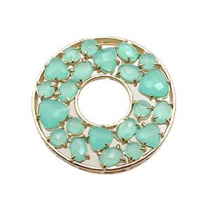 copper donut pendant pave lt.green Cat Eye Crystal, gold plated, approx 38mm dia [FD11517]