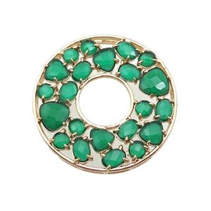 copper donut pendant pave green Cat Eye Crystal, gold plated, approx 38mm dia [FD11518]