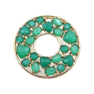copper donut pendant pave green Cat Eye Crystal, gold plated, approx 38mm dia [FD11519]