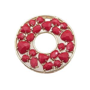 copper donut pendant pave red Cat Eye Crystal, gold plated, approx 38mm dia [FD11520]