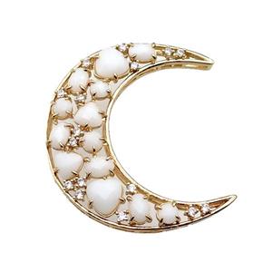 copper Moon pendant pave white Cat Eye Crystal, gold plated, approx 45-50mm [FD11525]