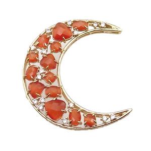 copper Moon pendant pave orange Cat Eye Crystal, gold plated, approx 45-50mm [FD11527]