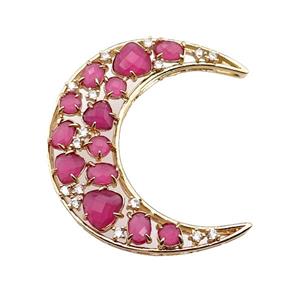 copper Moon pendant pave hotpink Cat Eye Crystal, gold plated, approx 45-50mm [FD11530]