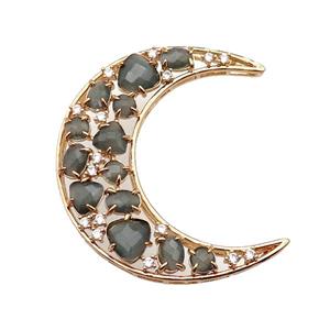 copper Moon pendant pave gray Cat Eye Crystal, gold plated, approx 45-50mm [FD11531]