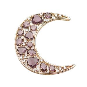 copper Moon pendant pave purple Cat Eye Crystal, gold plated, approx 45-50mm [FD11532]