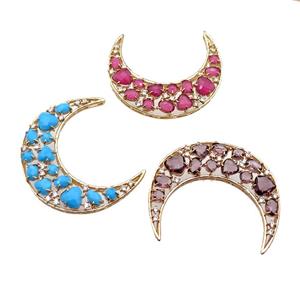 copper Moon pendant pave Cat Eye Crystal, gold plated, mixed, approx 45-50mm [FD11533]