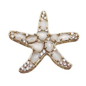copper Star pendant pave white Cat Eye Crystal, gold plated, approx 40mm [FD11534]
